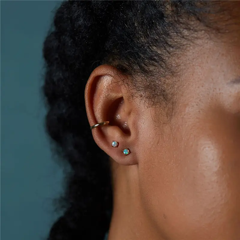 Hot Sale Fashion Simple High Quality Geometry Opal Stud Earrings Necklace Set for Women