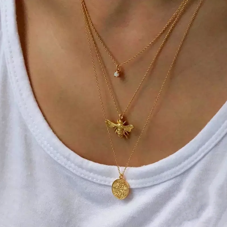 Hot Sale Fashion Simple High Quality Geometry Opal Stud Earrings Necklace Set for Women