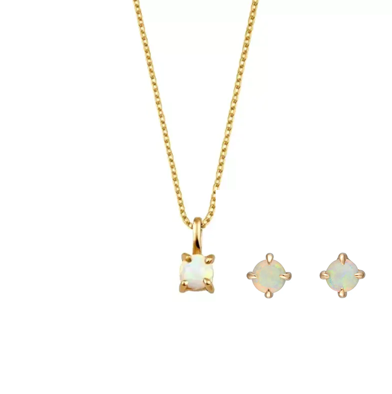 Hot Sale Fashion Simple High Quality Geometry Opal Stud Earrings Necklace Set for Women