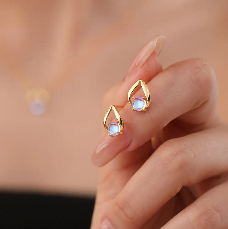 Vintage 925 sterling silver fine jewelry 18k gold plated moonlight glass tear water drop jewelry set