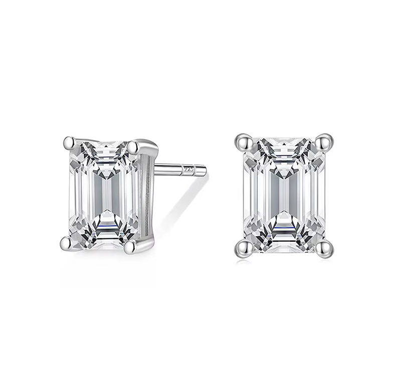 925 Sterling Silver 18K Gold Plated Square Zirconia Earrings