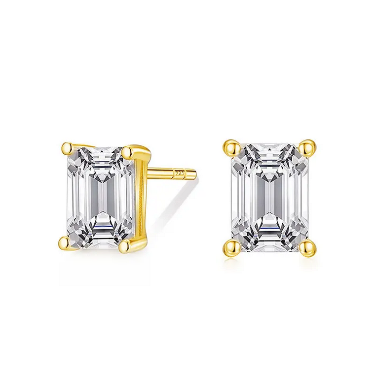 925 Sterling Silver 18K Gold Plated Square Zirconia Earrings