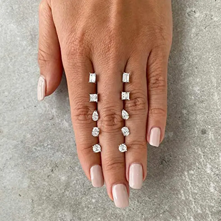 925 Sterling Silver 18K Gold Plated Square Zirconia Earrings