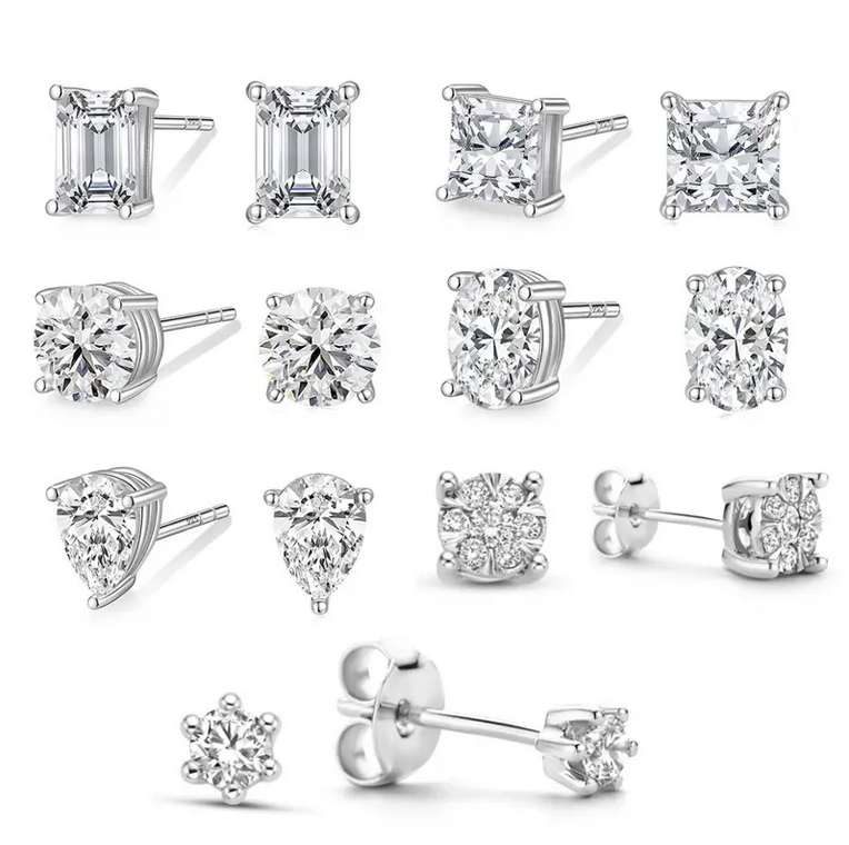 925 Sterling Silver 18K Gold Plated Square Zirconia Earrings