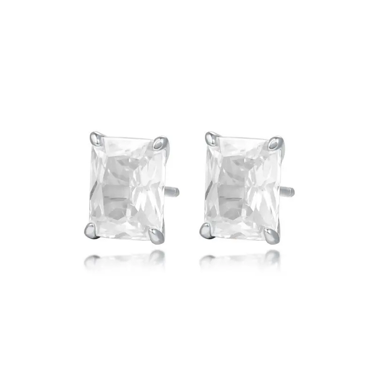 925 Sterling Silver 18K Gold Plated Square Shape Emerald Cut Zirconia Stud Earrings
