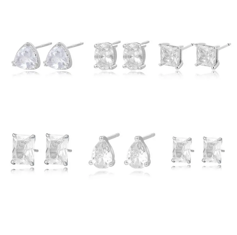 925 Sterling Silver 18K Gold Plated Square Shape Emerald Cut Zirconia Stud Earrings