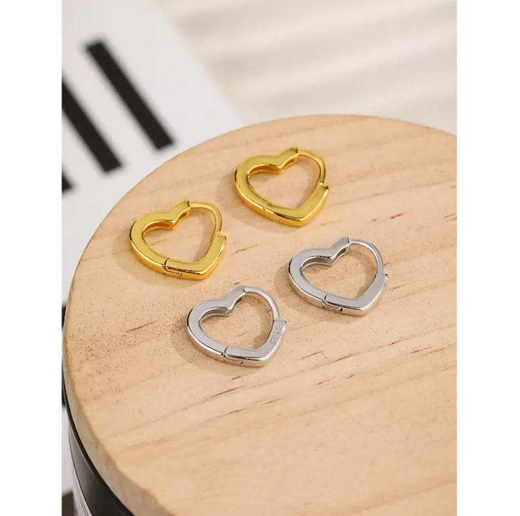 Elegant cute 925 Sterling silver fine jewelry 18k gold plated heart shape hoop earrings for women
