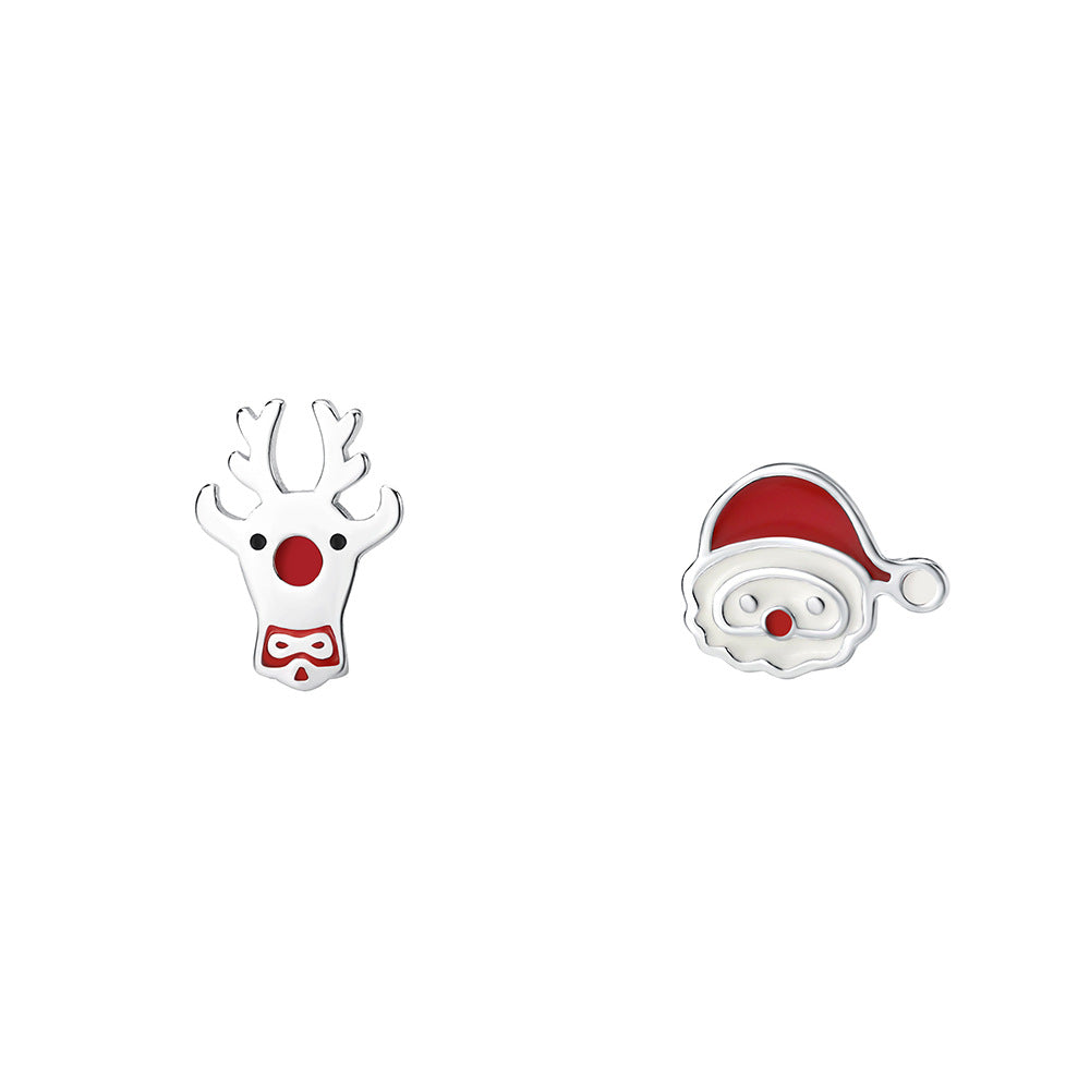 Christmas Festive Jewelry Set Wreath Projection Necklace with Cute Elk and Santa Claus Earrings