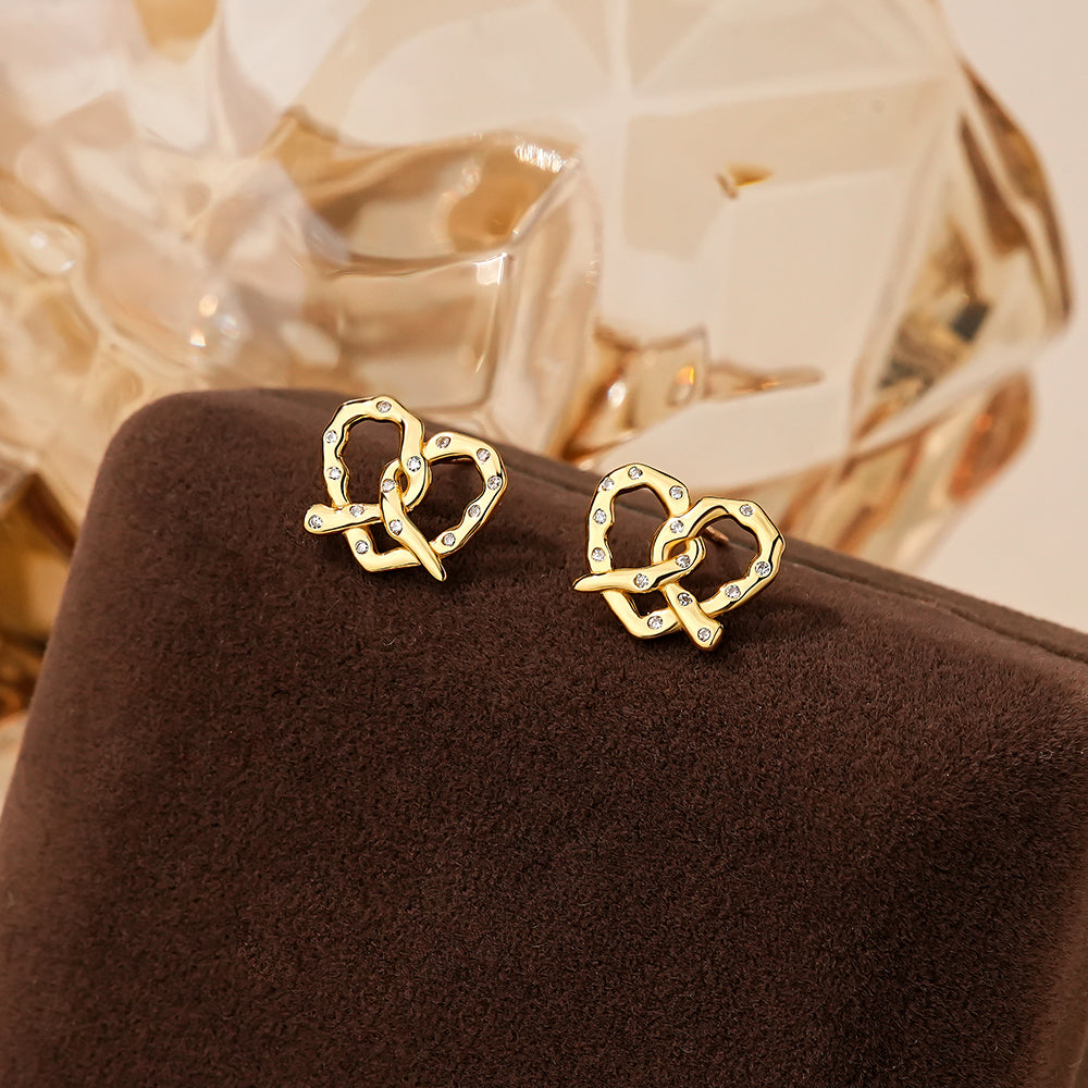925 sterling silver 18k gold Plated Cute Croissant Bread Heart Love Shaped Women Stud Earrings