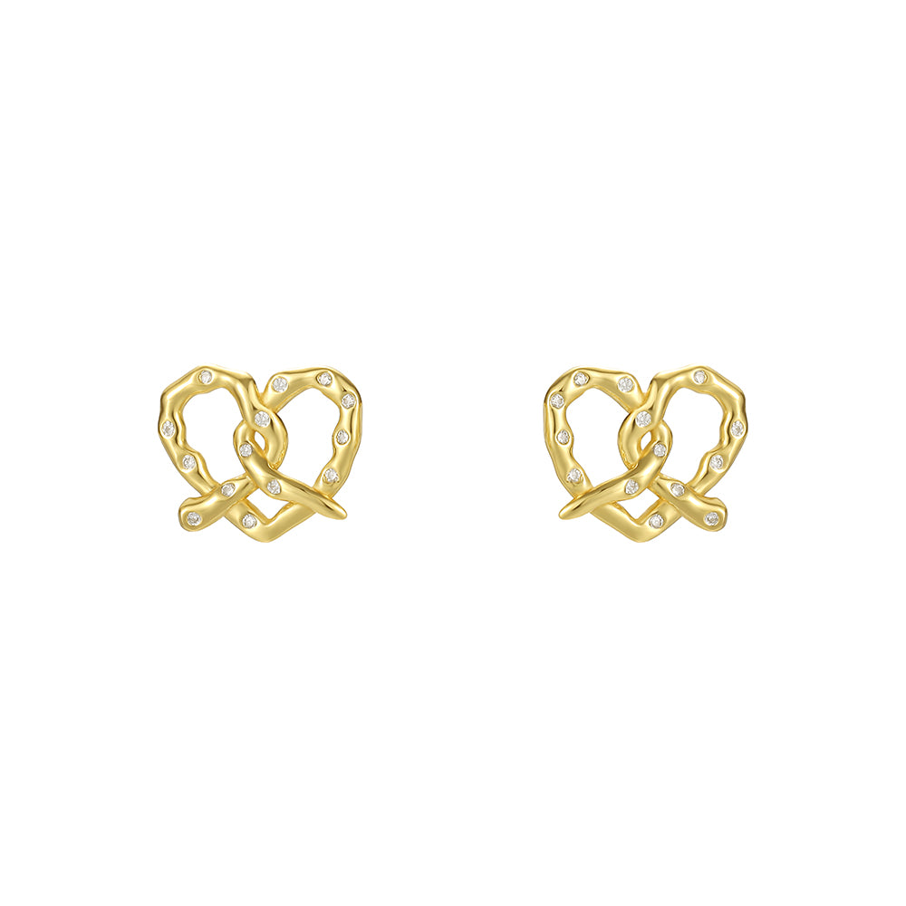 925 sterling silver 18k gold Plated Cute Croissant Bread Heart Love Shaped Women Stud Earrings