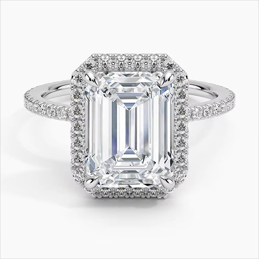 Luxury Silver 925 Cubic Zirconia Ring Emerald Cut Fashion Jewelry Rings Women Wedding and Engagement Diamond