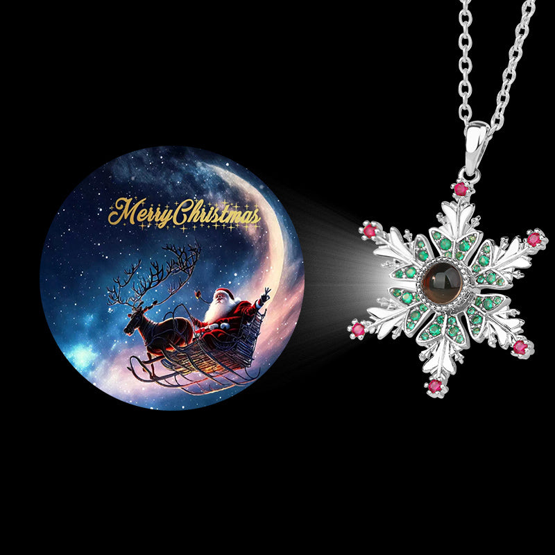 Festive Christmas Jewelry Set Snowflake Projection Necklace with Elk and Santa Claus Earrings