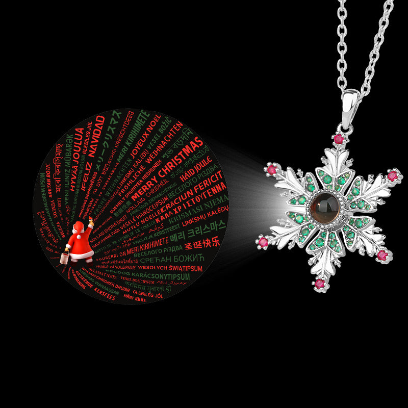 Festive Christmas Jewelry Set Snowflake Projection Necklace with Elk and Santa Claus Earrings