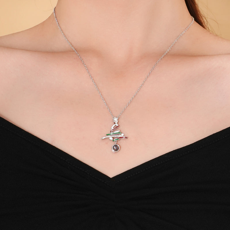 Perfect Christmas Gift Jewelry Set Christmas Tree Projection Necklace with Elk and Santa Claus Earrings
