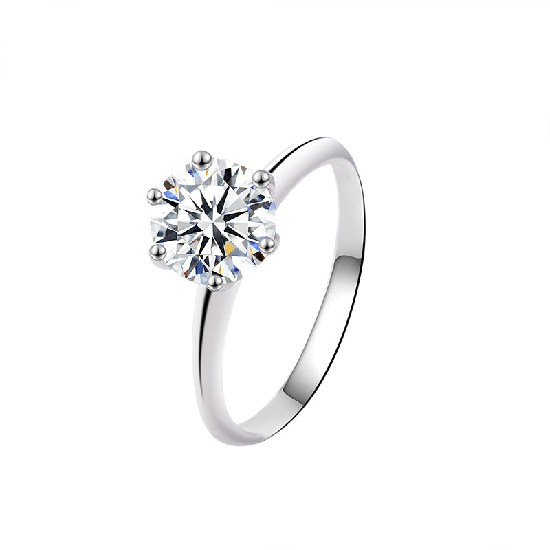 Classic Engagement Rings 925 Sterling Silver Round Brilliant Cut Moissanite Rings for Women