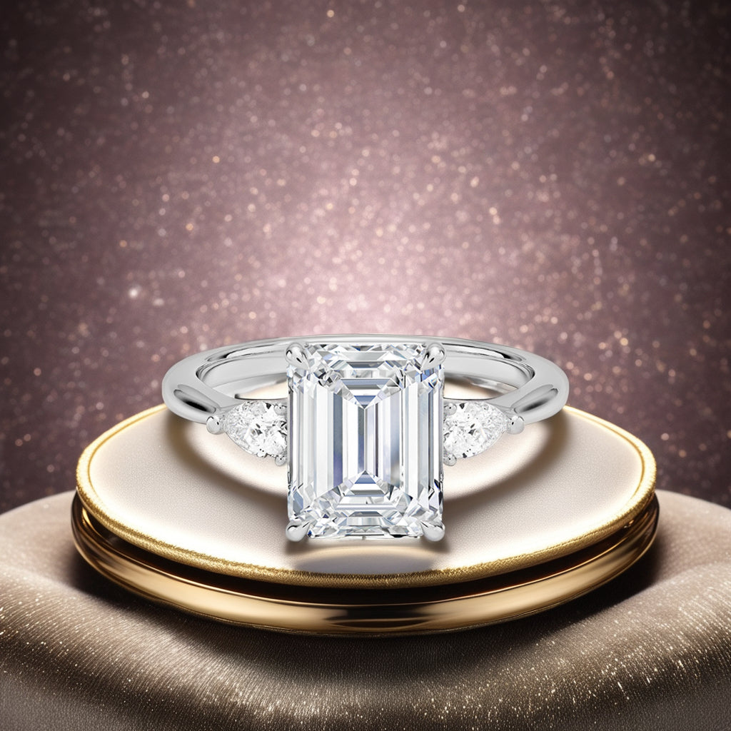 Luxury Emerald Cut Promise Ring 925 Sterling Silver Three-Stone Setting Zircon Rectangle Engagement Rings for Women