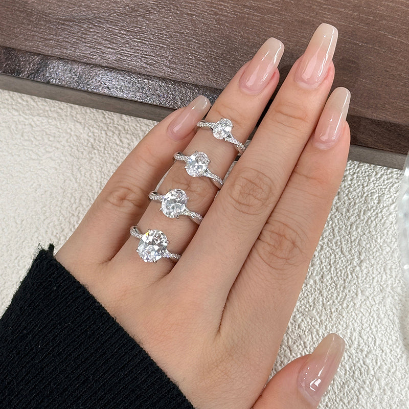 Luxury Oval Cut Diamond Ring 925 Sterling Silver Engagement Jewelry Pave Zircon Promise Rings for Women
