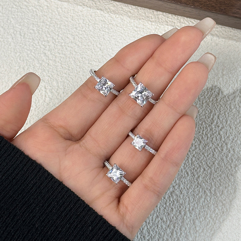 Exquisite Ring Jewelry 925 Sterling Silver Princess Cut Diamond Full Pave Zircon Promise Rings for Women