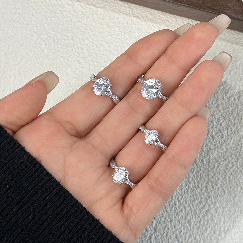 Luxury Oval Cut Diamond Ring 925 Sterling Silver Engagement Jewelry Pave Zircon Promise Rings for Women