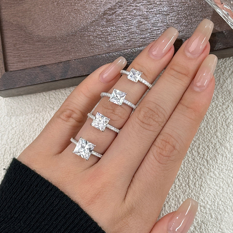 Exquisite Ring Jewelry 925 Sterling Silver Princess Cut Diamond Full Pave Zircon Promise Rings for Women