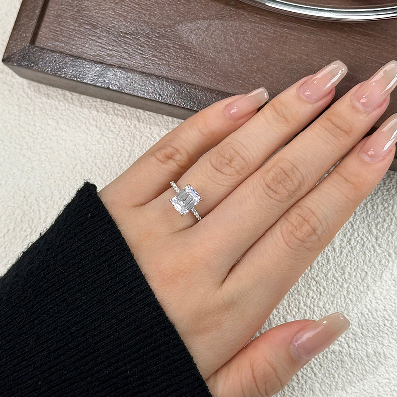 Fashion Emerald Cut Promise Ring Jewelry 925 Sterling Silver Pave Cz Rectangle Engagement Rings for Women