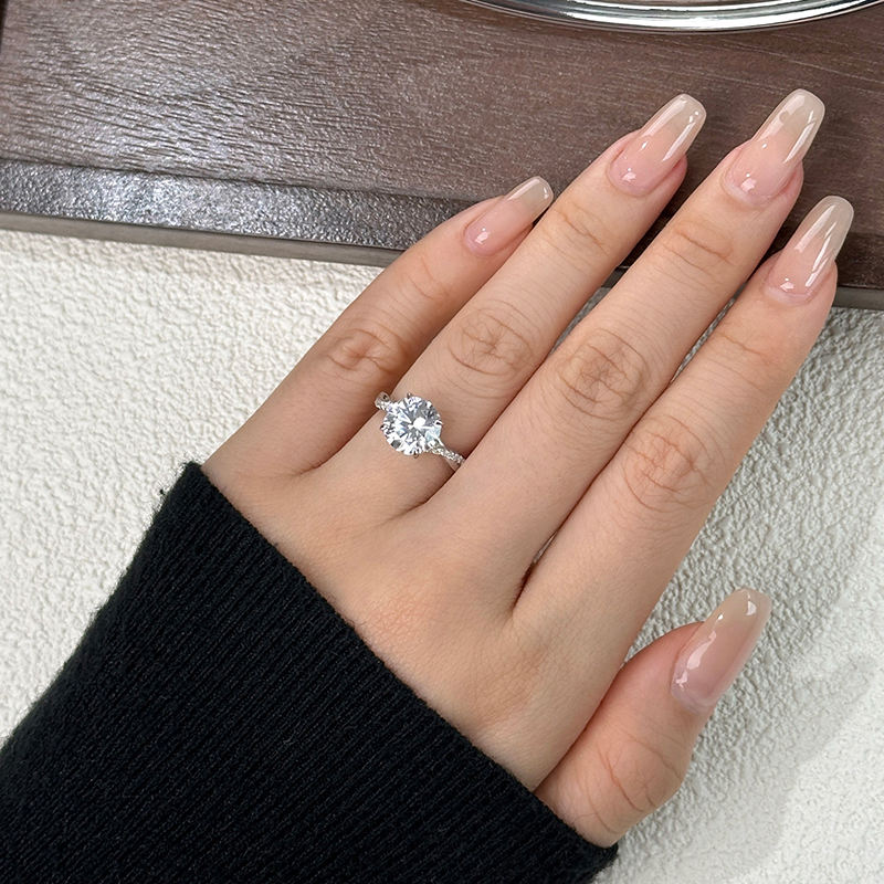 Dainty Round Brilliant Cut Diamond Rings 925 Sterling Silver Engagement Jewelry Zircon Promise Ring for Women