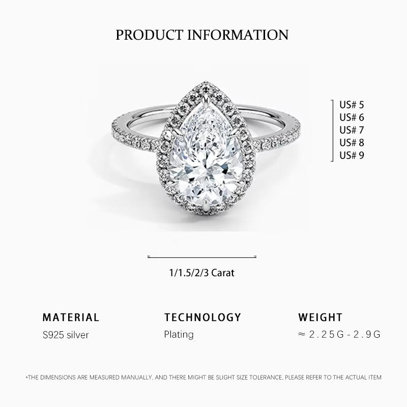 Luxury Silver 925 Cubic Zirconia Ring Pear Cut Fashion Jewelry Rings Women Wedding and Engagement Diamond