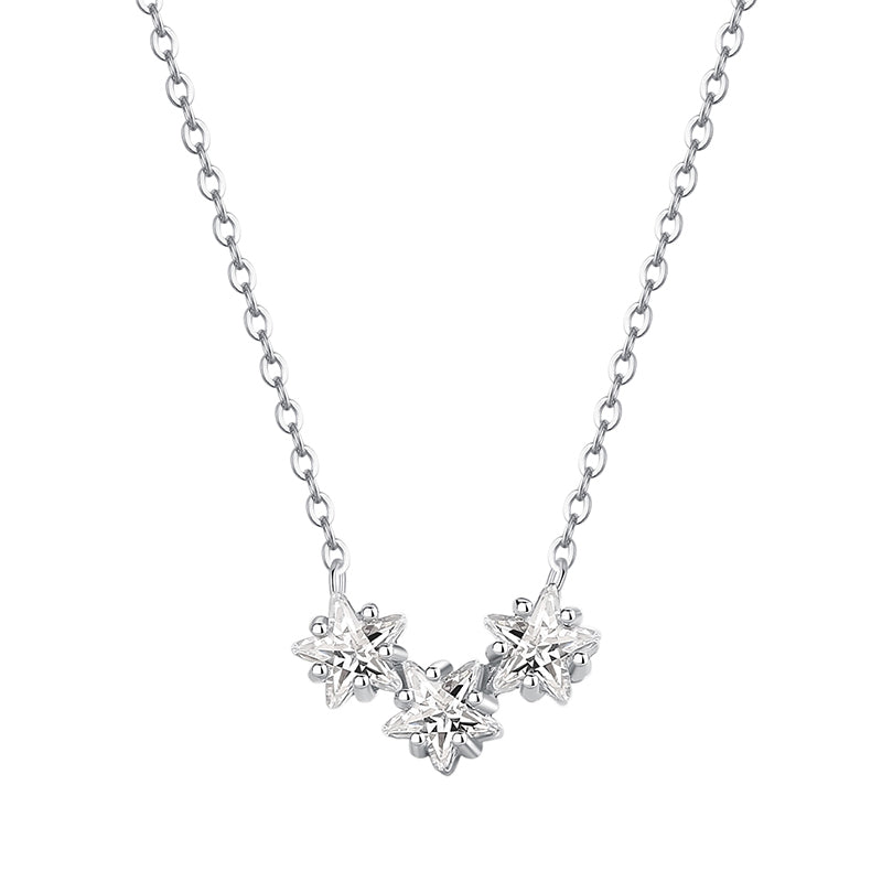 Fashion 999 Sterling Silver Three Stars Necklace Fine Jewelry Pave Shiny CZ Zircon Star Pendant Necklace for Women