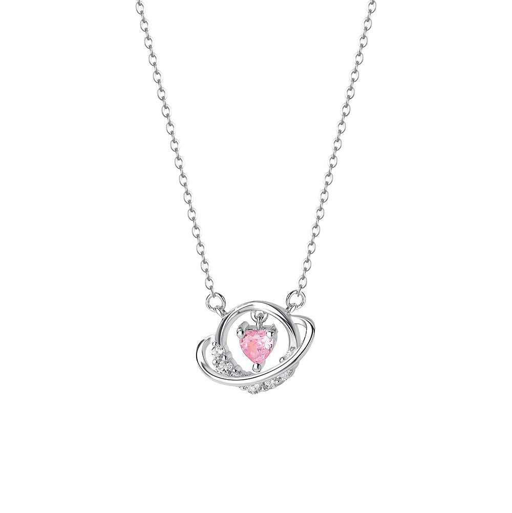 Dainty Wholesale 925 Sterling Silver Heart Necklace Hollow Circle Zircon Pink Heart Pendant Cute Necklace