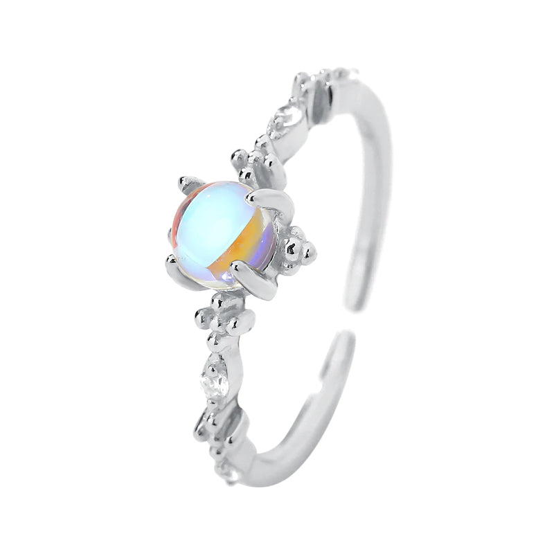 Wholesale Silver Rings 925 Sterling Jewellery Gold Plated Zircon Rainbow Moonstone Opening Rings