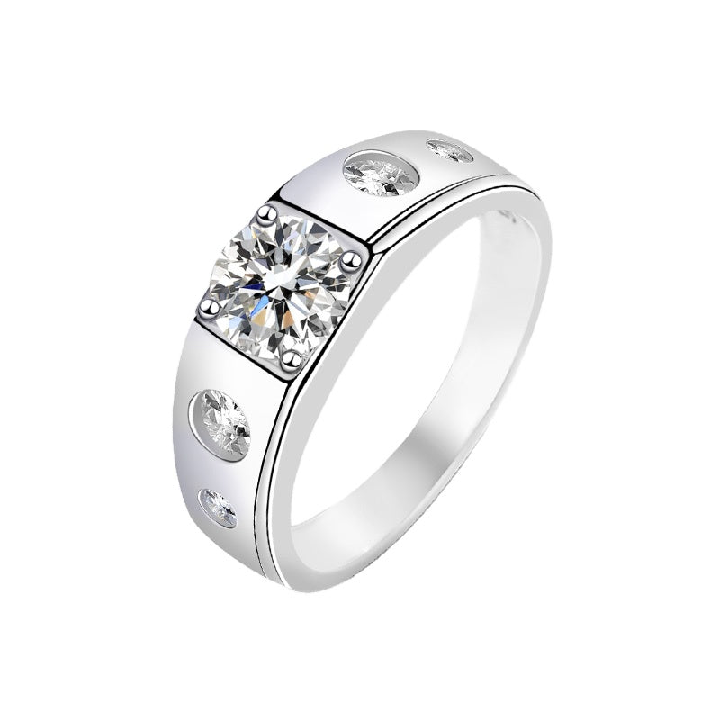 Fashion Men Jewelry Sterling Silver 925 Rhodium Plated 1ct Moissanite Diamond Wedding Rings for Men