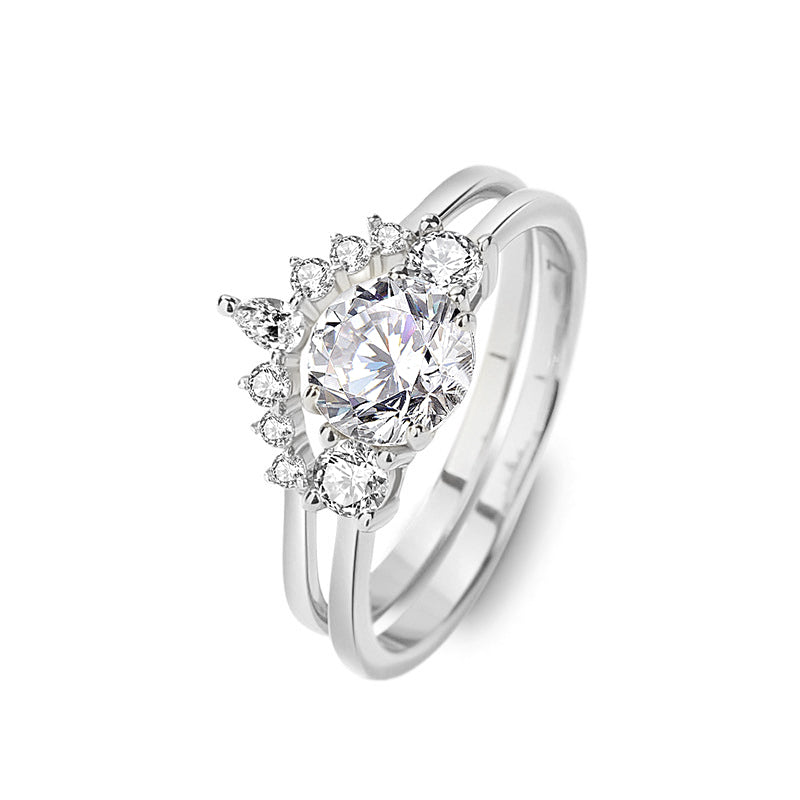 Fashion Ring Set 925 Sterling Silver Double Layer Pave Zircon Moissanite Diamond Promise Ring for Women