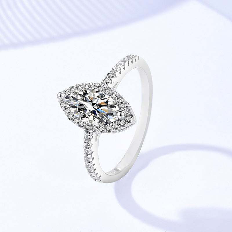 New Trending Engagement Jewelry 925 Sterling Silver 2 Carat Marquise Cut Moissanite Promise Ring for Women