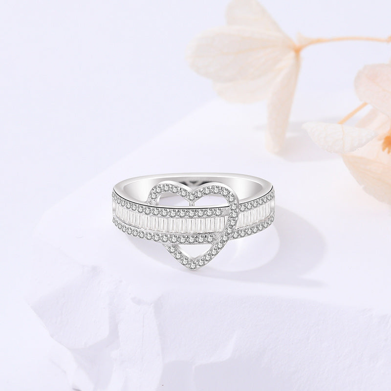 Custom 925 Sterling Silver Engagement Jewelry Cubic Zirconia Full Pave Diamond Wedding Heart Eternity Rings