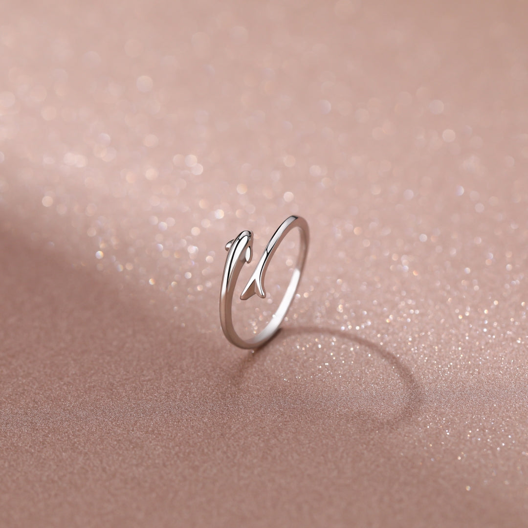 Wholesale Fashion Delicate Animal Rings Jewelry 925 Sterling Silver Adjustable Cute Dolphin Rings Unisex