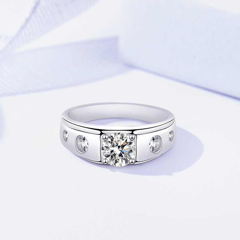 Fashion Men Jewelry Sterling Silver 925 Rhodium Plated 1ct Moissanite Diamond Wedding Rings for Men