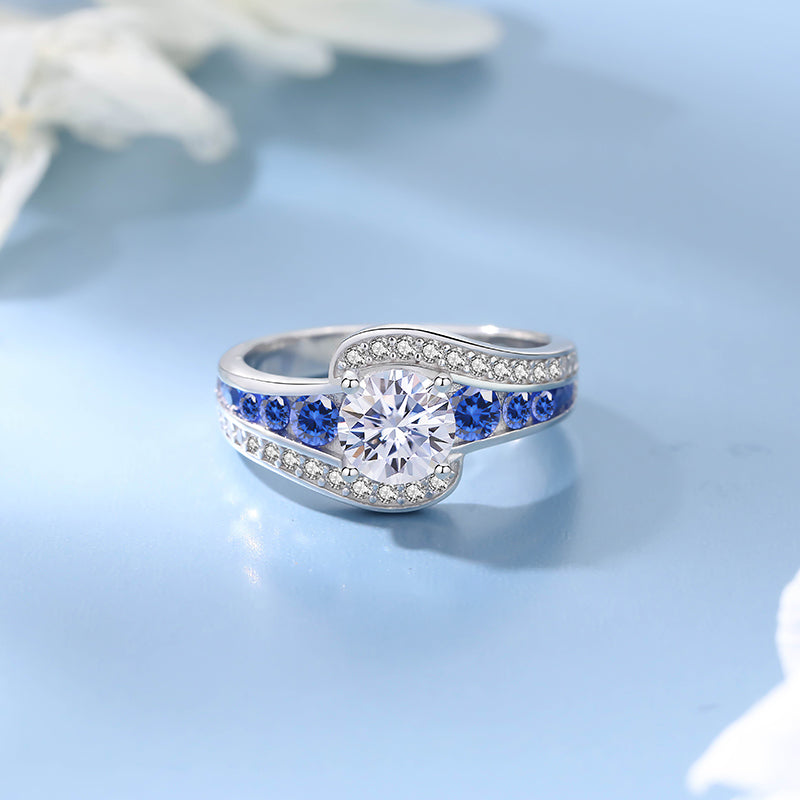 Fashion Personality Design 925 Sterling Silver Jewelry Round Brilliant Cut Moissanite Rings for Women