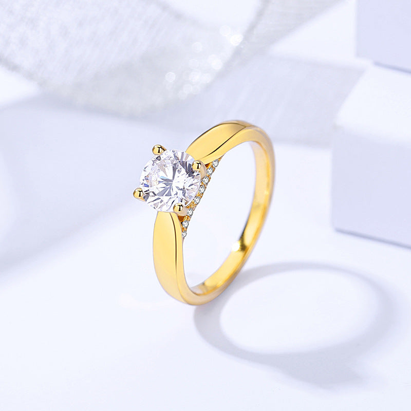 Fashion 925 Sterling Silver Gold Plated Round Brilliant Cut Moissanite Engagement Wedding Rings for Women