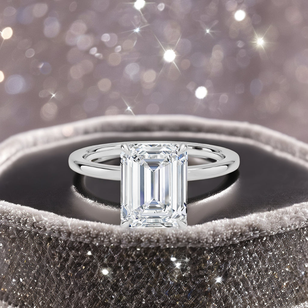Fashion Emerald Cut Promise Jewelry 925 Sterling Silver Solitaire Setting Pave Cz Rectangle Engagement Rings for Women