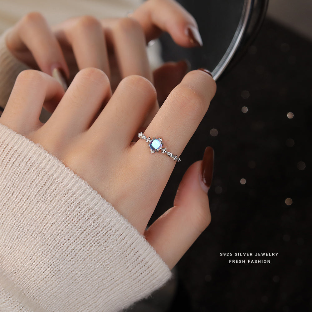 Wholesale Silver Rings 925 Sterling Jewellery Gold Plated Zircon Rainbow Moonstone Opening Rings