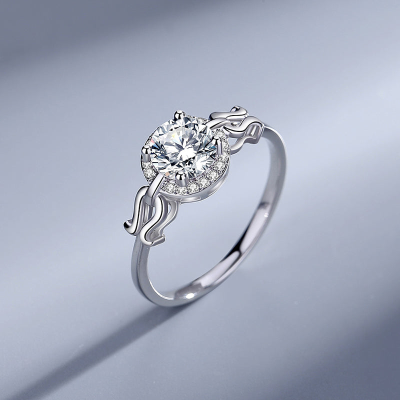 Fashion Women Diamond Wedding Rings 925 Sterling Silver VVS Round Brilliant Cut 1 Ct Moissanite Ring Engagement