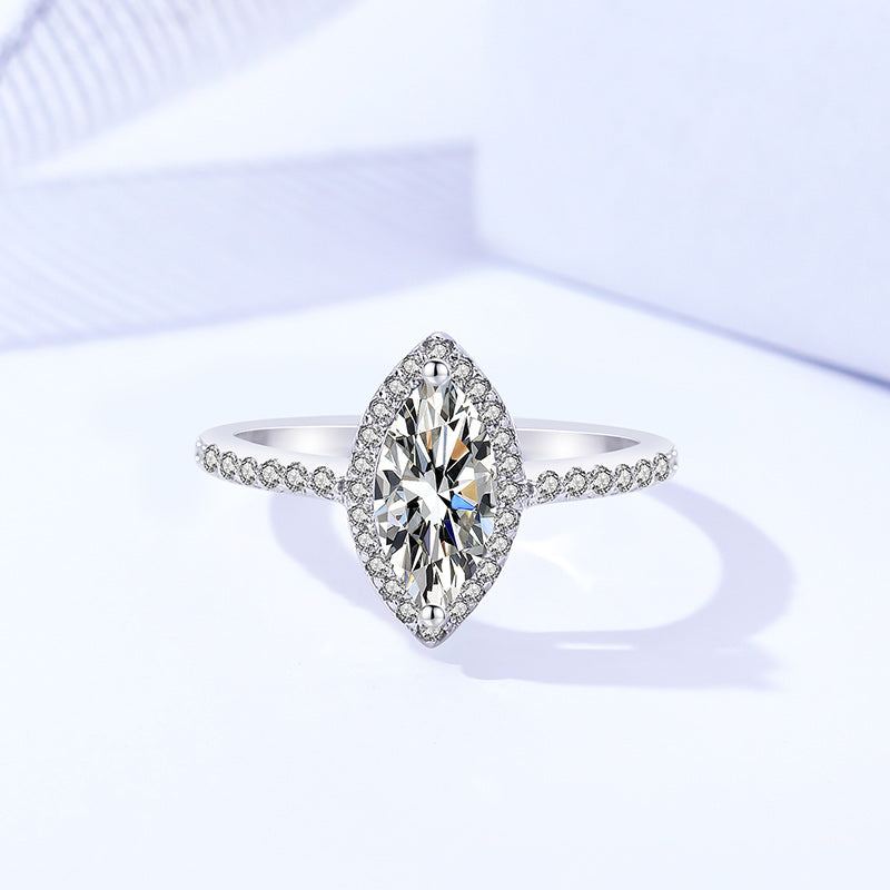 New Trending Engagement Jewelry 925 Sterling Silver 2 Carat Marquise Cut Moissanite Promise Ring for Women