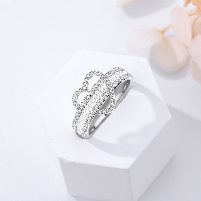 Custom 925 Sterling Silver Engagement Jewelry Cubic Zirconia Full Pave Diamond Wedding Heart Eternity Rings