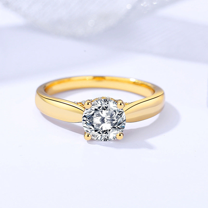 Fashion 925 Sterling Silver Gold Plated Round Brilliant Cut Moissanite Engagement Wedding Rings for Women
