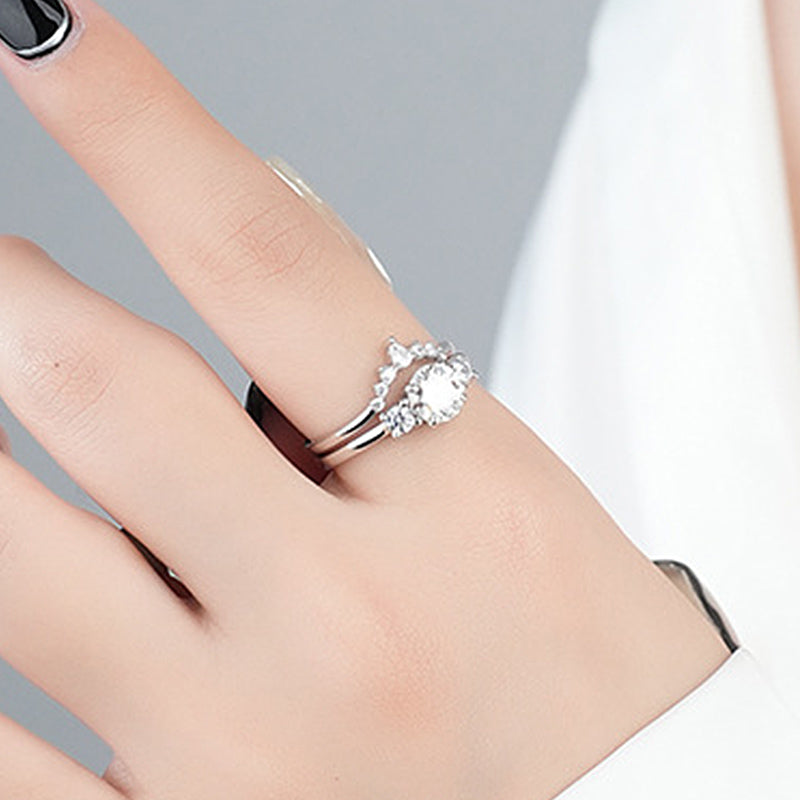 Fashion Ring Set 925 Sterling Silver Double Layer Pave Zircon Moissanite Diamond Promise Ring for Women