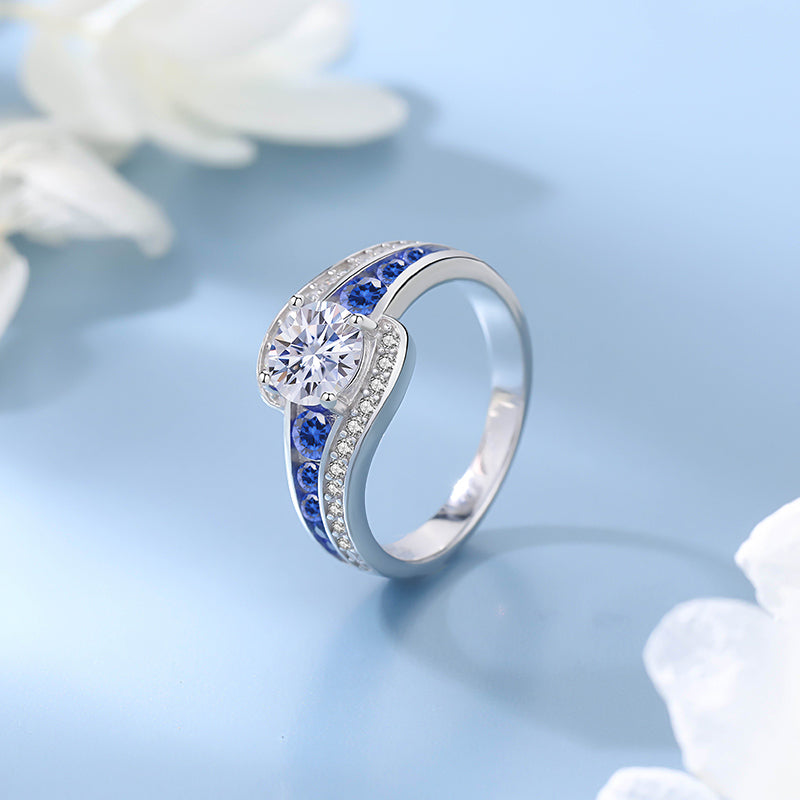 Fashion Personality Design 925 Sterling Silver Jewelry Round Brilliant Cut Moissanite Rings for Women