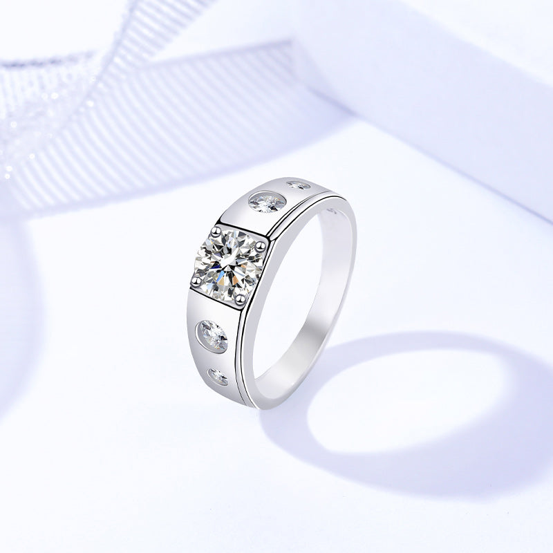 Fashion Men Jewelry Sterling Silver 925 Rhodium Plated 1ct Moissanite Diamond Wedding Rings for Men