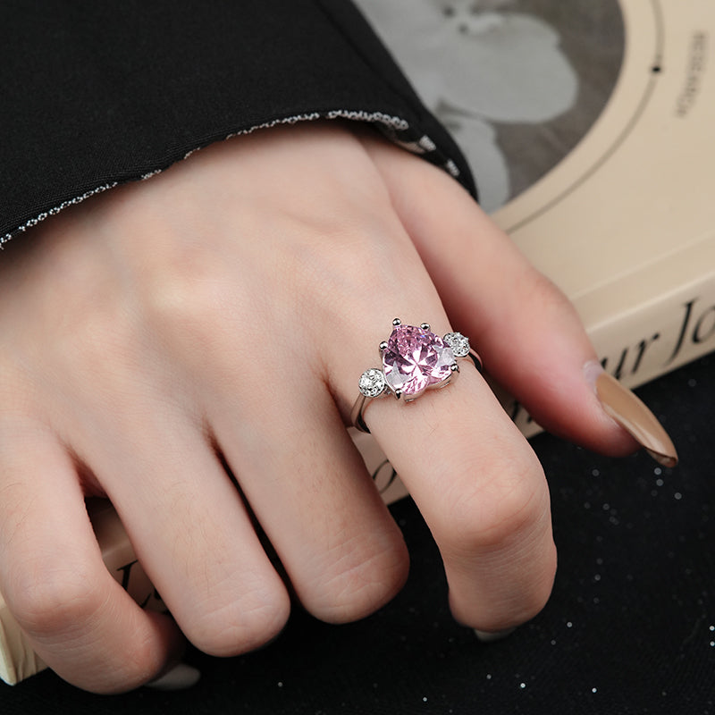 Lunxry 925 Sterling Silver Pave Pink White CZ Zircon Diamond Love Heart Engagement Wedding Ring for Women
