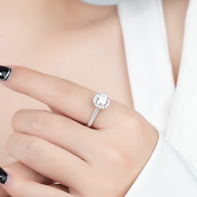 Classic Fine Jewelry 925 Silver Rhodium Plated Round Brilliant Cut 1 Carat Moissanite Wedding Rings for Women