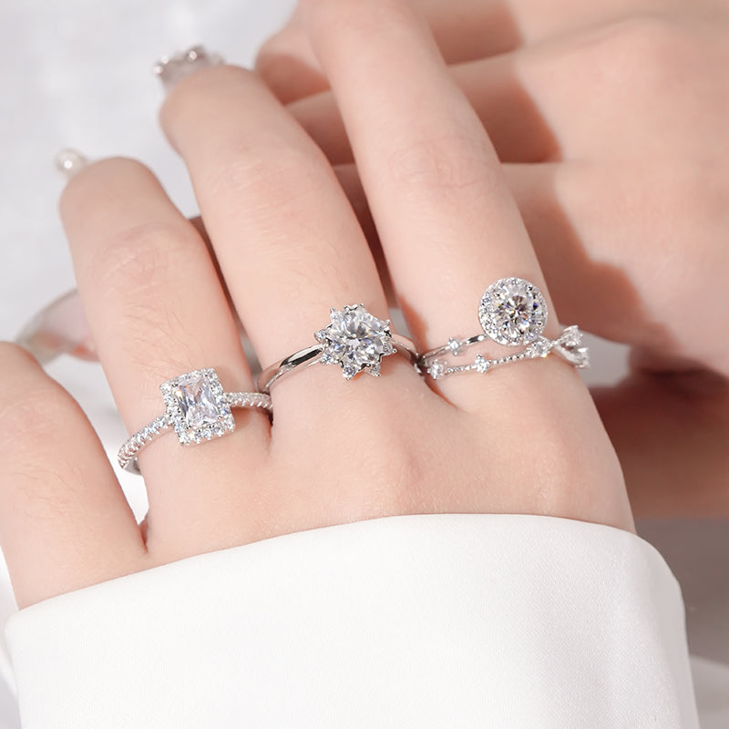 Luxury 925 Sterling Silver Women Flower Shape Moissanite Diamond Rings Jewelry for Engagement Wedding